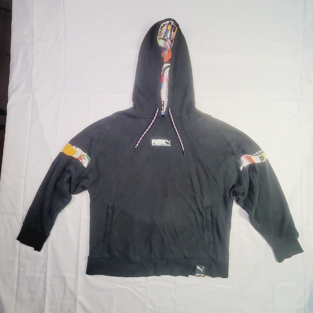 Puma Men's Graphic Hoodie Size Medium Black Multi‎ Color Pullover Sweatshirt K89